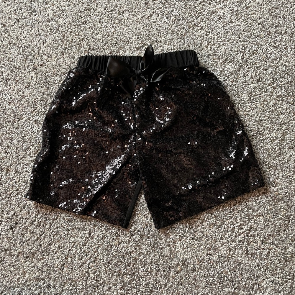 Black Sequin Kids Shorts with Bow